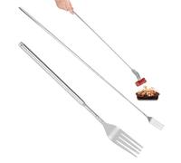 Set di 2 forchette estensibili, telescopiche in acciaio inox, forchette lunghe regolabili, 21-64 cm, per barbecue, all'aperto, pranzi, viaggi, picnic, frutta e dessert