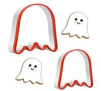 Set di 2 formine per biscotti a forma di fantasma di Halloween, in acciaio inox, piccole e grandi dimensioni, con bordo in morbido PVC, per Halloween