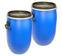 Set di 2 fusti con coperchio ad apertura totale, 60 L, in polietilene, qualità alimentare, colore: blu (2 x 22095)