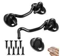 Set di 2 ganci a forma di tempesta con occhiello, in acciaio inox-nero, per porta a battente, in legno, per porta del fienile, con 8 viti di montaggio (7,5 cm), 1 tondo in silicone anti collisione