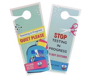 Set di 2 ganci per porta, con scritta in inglese "Testing in Progress School Classroom" su entrambi i lati, per insegnare in sessione