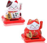 Set di 2 Gatti Che Salutano - Maneki-Neko Gatto Porta-Fortuna Che si Muove - Statuetta da Ufficio - Oggetti Simpatici - Idea Regalo Addio Collega (Set di 2 Solar #2)