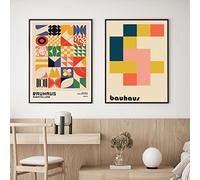 Set di 2 Geometria Astratta Opere D'Arte Bauhaus Poster Colorati Pittura su Tela Stampa Artistica da Parete Immagini Per Soggiorno Decorazioni Per La Casa Interni-50X70Cm Senza Cornice