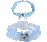 Set di 2 giarrettiere da sposa blu da donna, in pizzo elastico, con strass a forma di cuore e fiocchi di nastro, anello da coscia in tulle, regalo per sposa, accessori da sposa eleganti per matrimoni