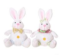 Set di 2 giocattoli peluche coniglietti pasquali, 19 x 12 x 7 cm, giallo/rosa, per decorazioni primaverili, vacanze, feste, bomboniere, soggiorno, camino, cameretta dei bambini, accento da tavolo