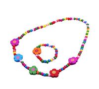 Set di 2 gioielli per bambine in legno elasticizzato, collana e braccialetto, idea regalo per bambini, compleanno, amicizia, tennis regolabile (E-rosa, taglia unica)
