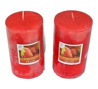 Set di 2 grandi candele votive decorative profumate, anti-tabacco, per la decorazione degli interni della vostra casa e per creare un'atmosfera romantica, fragranza fragola, 6 x 10 cm, durata 40 ore