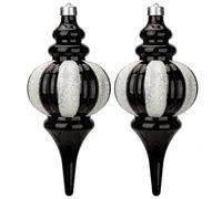 Set di 2 grandi decorazioni natalizie, 26,5 cm, a forma di goccia, per albero di Natale, infrangibili, decorazioni da appendere, palline per albero di Natale bianche e nere per interni e vacanze