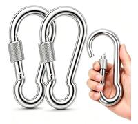 Set di 2 grandi moschettoni con chiusura a vite, 11,7 mm x 140,5 mm di lunghezza, carico di lavoro: 431 kg, per attività sportive e lavori pesanti, in acciaio inox