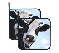 Set di 2 graziose presine a forma di mucca, resistenti al calore e stampate, ideali per cucinare, cuocere al forno e grigliare in modo sicuro ed elegante, ideali come regalo per le donne.