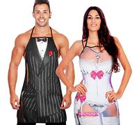 Set di 2 Grembiuli Muscoli Divertenti - Regalo per Coppia, Creativi da Cucina, Impermeabili Regolabili per Uomo Donna, Festa, Natale, Barbecue, Cuoco (Stile Nozze)