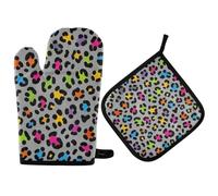 Set di 2 guanti da cucina resistenti al calore con presina e guanto da forno grigio leopardato alla moda per forno e barbecue