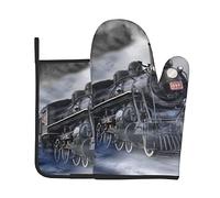Set di 2 guanti da forno con treno a vapore, per cucinare, barbecue, cucina, cucina, regalo per chef, amanti, mamma