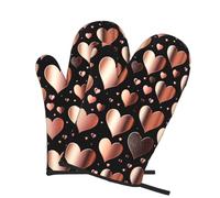 Set di 2 guanti da forno in oro rosa a forma di cuore, resistenti al calore fino a 260 °C, guanti da forno antiscivolo per cucinare presine essenziali da cucina