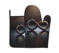 Set di 2 guanti resistenti al calore e tappetino resistente al calore, con simbolo dell'infinito, set da cucina adatto per grigliare
