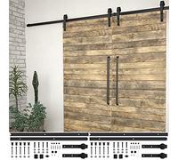 Set di 2 guarnizioni per porta scorrevole, 183 cm, in acciaio nero, con fermaporta, guida a pavimento e ruote, per fienile, cucina, studio, montaggio e ristrutturazione
