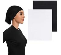 Set di 2 Hijab in cotone mercerizzato (31x22cm) - Velo musulmano, turbante per capelli o chemioterapia. Con tappo per tubo e fascia elastica per il collo. Ideali per ogni occasione.