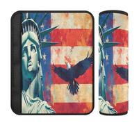 Set di 2 imbottiture per cintura di sicurezza per auto, copertura morbida per borsa della fotocamera, per adulti, ragazzi, bambini, bandiera USA e Lady Liberty
