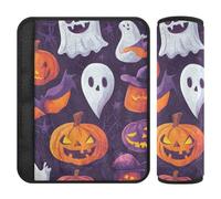 Set di 2 imbottiture per cinture di sicurezza auto, morbide, per zaini e spallacci, per adulti e bambini, M, motivo divertente con illustrazione di icone di Halloween