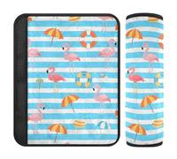 Set di 2 imbottiture per cinture di sicurezza per auto, morbide, imbottiture per cintura di sicurezza, per adulti, bambini, motivo a righe con fenicottero e spiaggia