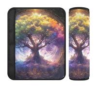 Set di 2 imbottiture per cinture di sicurezza per auto, morbide, per adulti, bambini, bambini, M, albero magico fantasy, arte fantasy