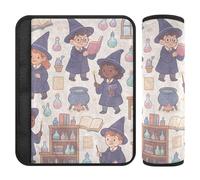 Set di 2 imbottiture per cinture di sicurezza per auto, morbide, per adulti, bambini, bambini, M, scuola magica, stile libro di fiabe