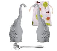 Set di 2 infusori per tè, adorabile design a elefante, con cucchiaio in acciaio incluso, colino riutilizzabile per la preparazione di foglie sfuse, accessorio divertente per l'ora del tè, grigio.