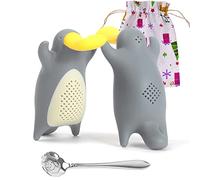 Set di 2 infusori per tè, adorabile design ornitorinco con cucchiaio in acciaio incluso, colino riutilizzabile per la preparazione di foglie sfuse, divertente accessorio per l'ora del tè, grigio.