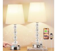Set di 2 Lampade da Comodino in Cristall, Abat Jour da Comodino Touch Dimmerabile a 3 Vie con Porte USB-A+C+2 Presa CA, Lampada da Tavolo per Camera da Letto Soggiorno Ufficio(2 Lampadine Incluse)