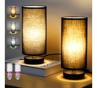Set di 2 lampade da comodino, lampade da tavolo moderne con attacco E27 e interruttore a filo, lampade da comodino nere con paralume per camera da letto, soggiorno, ufficio(lampadina inclusa)