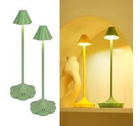 Set di 2 Lampade da Comodino Touch Control, Lampade da Tavolo Ricaricabili Senza Fili, IP54, Design a Fiore, 3 Temperature Colore, Dimmerabili, Atmosfera Accogliente - Verde