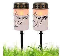 Set di 2 lampade da tè senza fiamma, impermeabili, decorazione per cimitero, tomba, sentieri, cortili, casa, feste, giardino