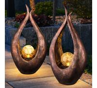 Set di 2 lampade da terra solari a LED per esterni globo di vetro per cortile faretto bronzo curvo