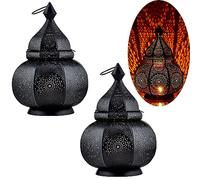 Set di 2 lampade e lanterne Marrakech in metallo, 30 cm, colore: nero