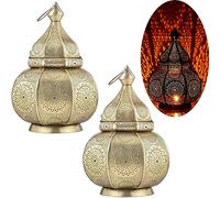 Set di 2 lampade e lanterne Marrakech in metallo, 30 cm, colore: oro