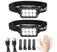 Set di 2 lampade frontali LED ricaricabili - Super luminose - 2500 lumen - 5 modalità di illuminazione - Leggere - IPX6 - Impermeabili - Sensore di luce - Per esterni, campeggio, corsa, pesca, le