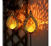 Set Di 2 Lampade LED Solari Da Giardino In Vetro Crackle Con Effetto Fiamma