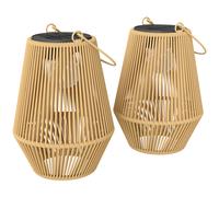Set di 2 Lampade Solari 16x16x21 cm con Accensione e Spegnimento Automatico IP44 in Rattan Marrone