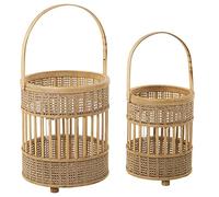 Set di 2 lanterne rotonde in legno naturale 27 x 32 cm e 20 x 27 cm