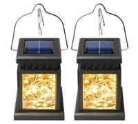 Set di 2 lanterne solari per esterni, da appendere, a LED, quadrata, 30 LED, luce bianca calda, resistente alle intemperie, giardino, balcone e terrazza, lanterna solare