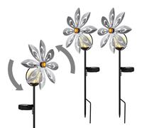 Set di 2 LED lampada solare da esterno a innesto lampada da giardino ruota del vento decorazione da giardino lampada a innesto grigio argento lampada da esterno picco di terra, metallo giallo, vetro r