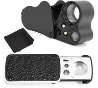 Set di 2 lenti d'ingrandimento per gioiellieri, 30 x 40 x 60 x, con panno per la pulizia degli occhiali, in metallo, con luce UV LED, per artigianato, gioielli, monete, pietre preziose, francobolli