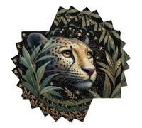 Set di 2 Leopardo Della Giungla Tovagliette Decorative Americane, Cucina Lino Cotone Tovaglietta, Ritratto Di Animale Fantasy Tovagliettes Lavabili per Le Vacanze Cucina Feste 45x30cm, Verde