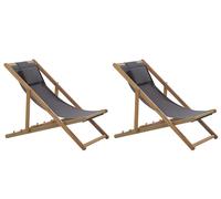 Set di 2 lettini da giardino legno chiaro con 2 tessuti intercambiabili grigio