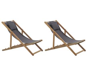 Set di 2 lettini da giardino legno chiaro con 2 tessuti intercambiabili grigio