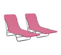Set di 2 lettini pieghevoli rosa in acciaio robusto e tessuto Oxford resistente alle intemperie, schienale regolabile, ideale per giardino, spiaggia e piscina, portatile.