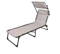 Set di 2 lettini Prendisole con tavolino-ombrellone e Cuscino - 187x56x85 cm - Metallo Nero - Tela Taupe