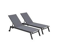 Set di 2 lettini prendisole in alluminio e textilene multiposizione, Elsa, Antracite, 191x55x94 cm