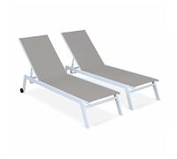 Set di 2 lettini prendisole in alluminio e textilene multiposizione, Elsa, Bianco, 191x55x94 cm