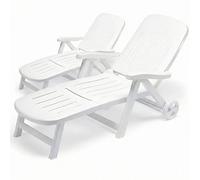 COSE DA CASA Set di 2 Lettino predisole bianco con ruote Reclinabile 5 posizioni pieghevole S-CAB California Made in Italy Sdraio regolabile